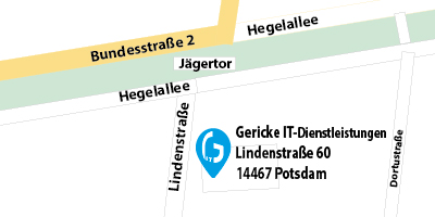 MiniMap: Gericke IT-Dienstleistungen - PC-SPEZIALIST Potsdam, Lindenstra%C3%9Fe 60, 14467 Potsdam Koordinaten: @52.4014258,13.0523894 